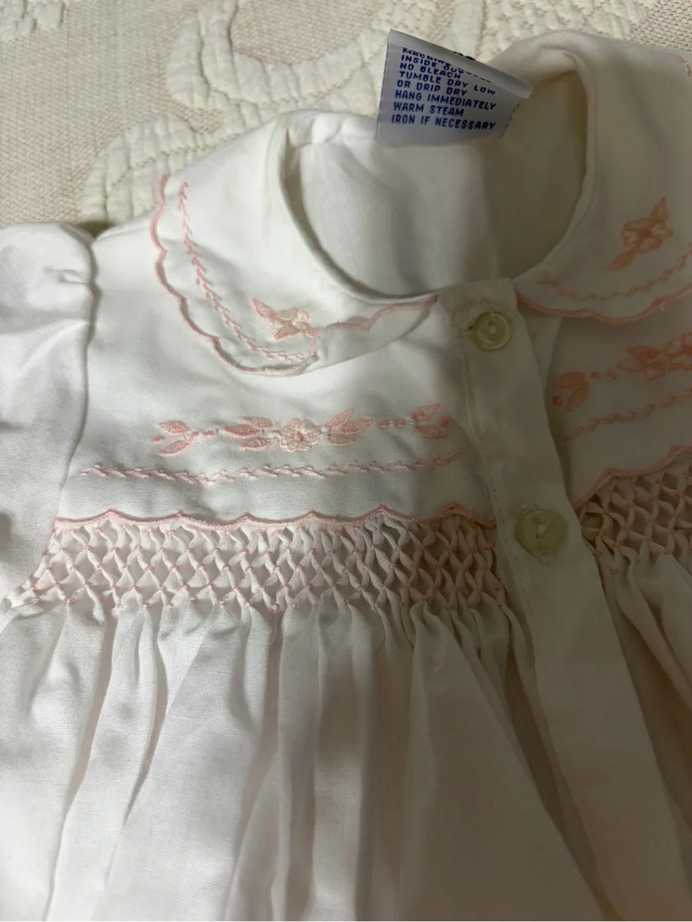 Carriage Boutique White Sleep Sack with Pink Smocking smoked gown